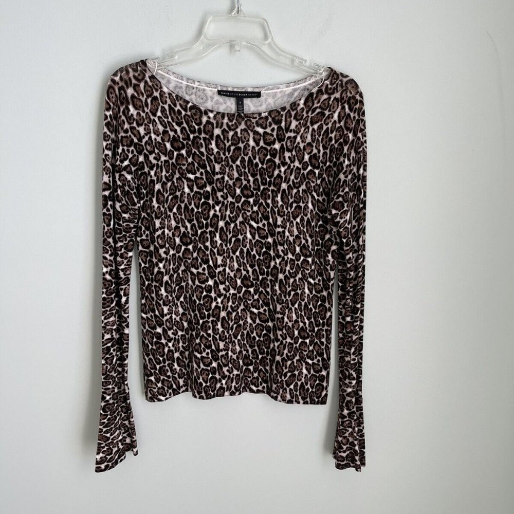 New White House Black Market Leopard Animal Print Bell Sleeve Sweater - Picture 1 of 6